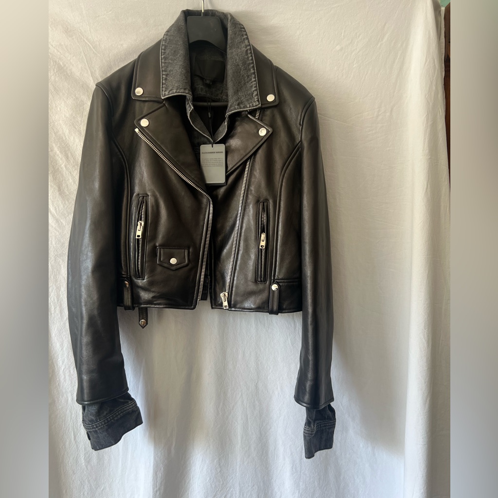 Alexander Wang Mixed Media Cropped Moto Jacket Xl